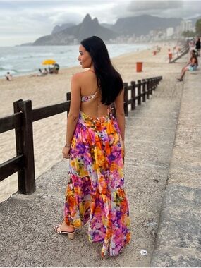 Watercolor Floral Maxi Dress in Pink & Purple